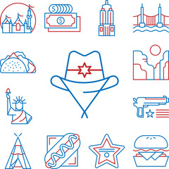 USA, hat, American police icon in a collection with other items