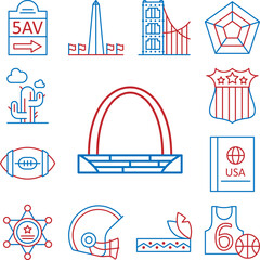 USA, gateway arch icon in a collection with other items