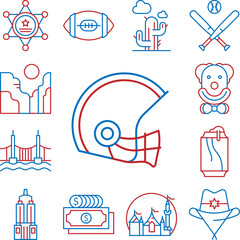 USA, american football icon in a collection with other items