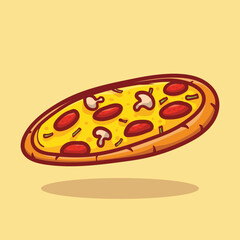 Illustration vector graphic of cute pizza with cartoon style hand draw good for restaurant, t shirt, print, sticker, cafe, logo, emblem, promotion etc