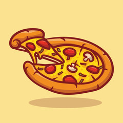 Illustration vector graphic of cute pizza with cartoon style hand draw good for restaurant, t shirt, print, sticker, cafe, logo, emblem, promotion etc