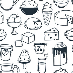 Obraz premium Pattern doodle dairy products background