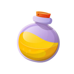 Magic potion. Cartoon game interface elements, alchemist bottles with elixir
