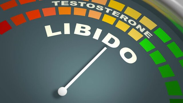 Libido and testosterone meter scales. The libido level measuring device. Dependence of sexual activity on testosterone levels. 3D render