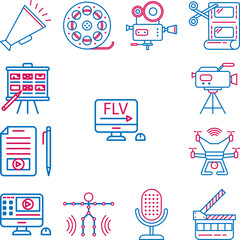 Video production, flv icon in a collection with other items