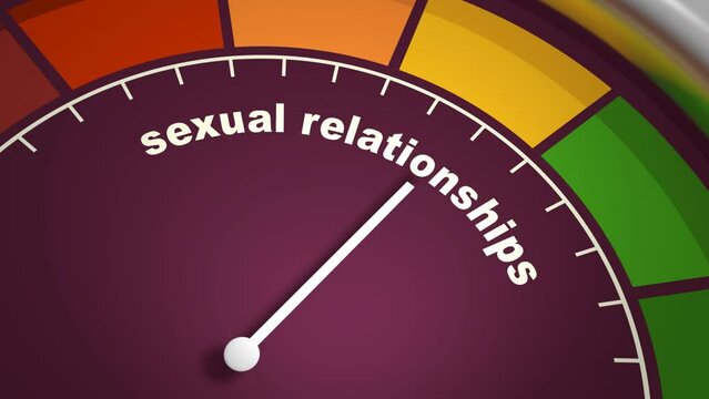Sexual relationships meter scale with arrow. The libido level measuring device icon. Sign tachometer, speedometer or indicator. Infographic gauge element. 3D render