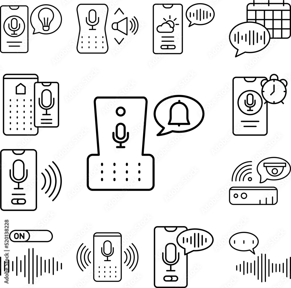Poster echo dot, bell, message icon in a collection with other items