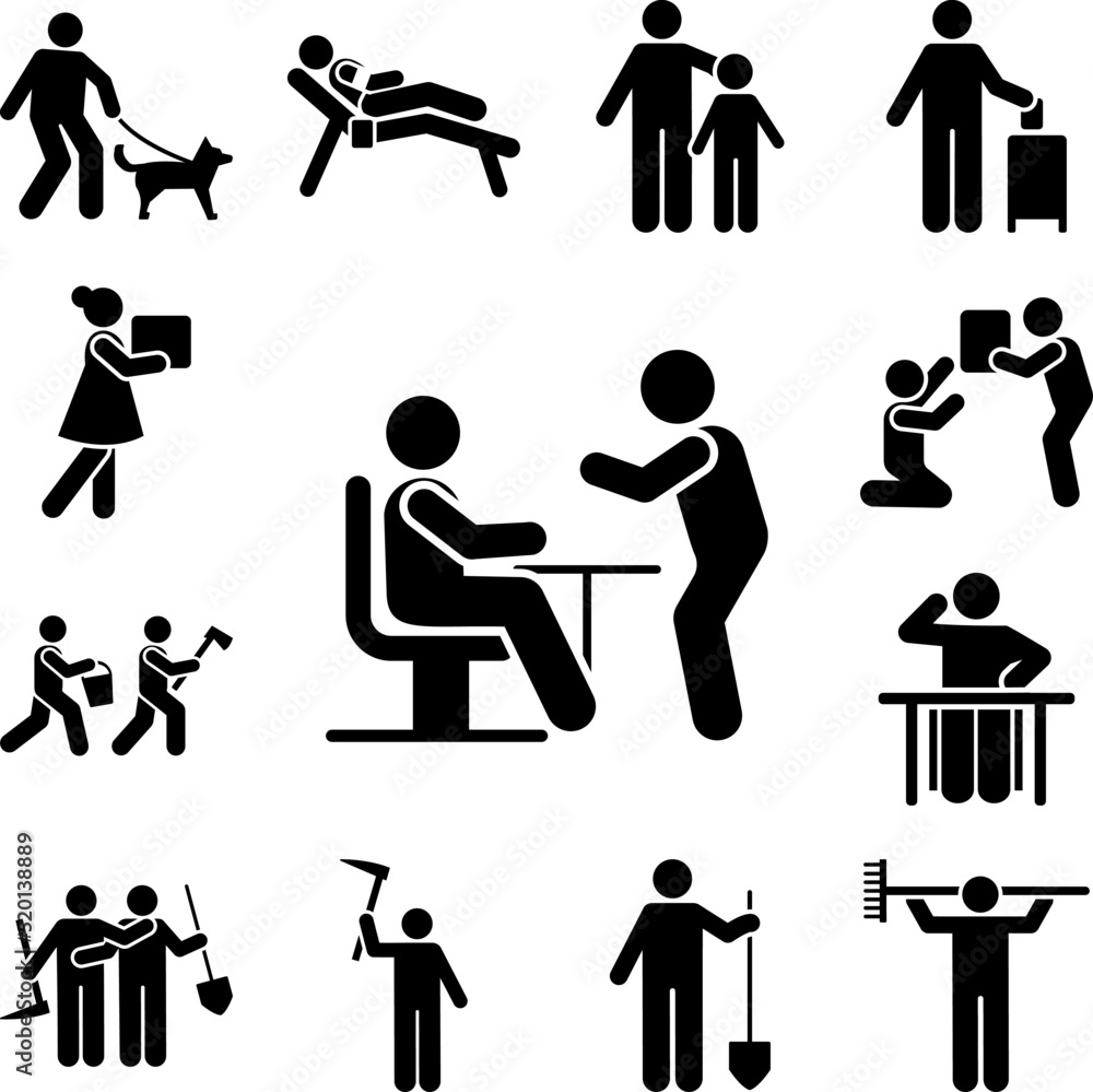 Poster man help icon in a collection with other items