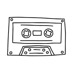 Obraz premium Hand drawn vector Retro compact tape cassette. Doodle audio cassette 90's style illustration