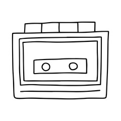 Hand drawn doodle retro tape recorder vector illustration. Old fashioned electronic cassette record player doodle vector