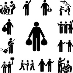 Garbage man icon in a collection with other items