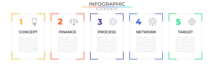 Simple agenda infographic elements concept design vector with icons. Business workflow network project template for presentation and report.