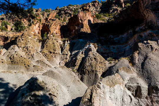 Volcanic Landscape on The Walls of Frijoles Canyon, Bandelier National Monument, New Mexico, USA