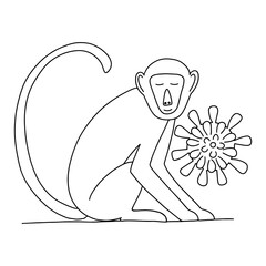 Monkey pox vector coloring page. Hand drawn minkey virus doodle illustration.