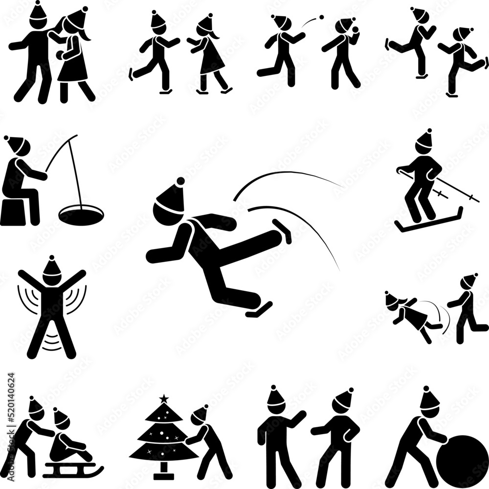 Poster man falls ice skating icon in a collection with other items