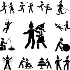 Girl and boy play snowball icon in a collection with other items