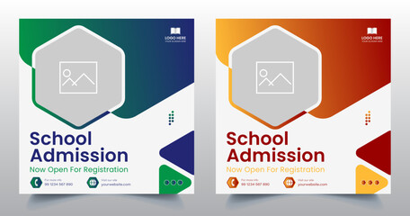 school admission or education social media template premium vector, back to school admission social media post template