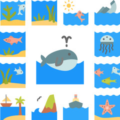 Whale, ocean icon in a collection with other items