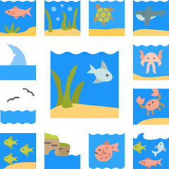 Fototapeta premium Seaweed, fish, ocean icon in a collection with other items