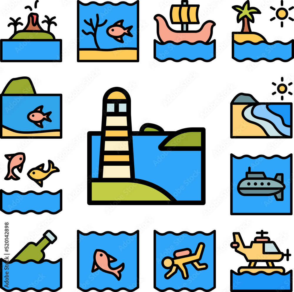 Poster lighthouse, ocean icon in a collection with other items