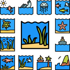Seaweed, ocean icon in a collection with other items