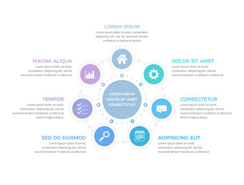 Circle diagram template with seven steps or options, process infographics