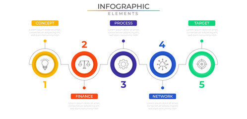 Annual plan infographic elements concept design vector with icons. Business workflow network project template for presentation and report.