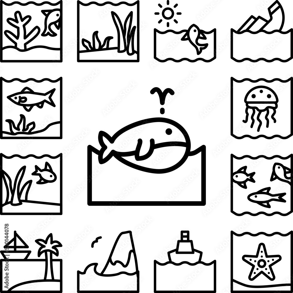 Poster whale, ocean icon in a collection with other items