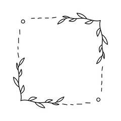 Obraz premium Geometric square floral empty frame with branches and flowers. Elegant herbs or blossoms. Vector botanical outline borders set
