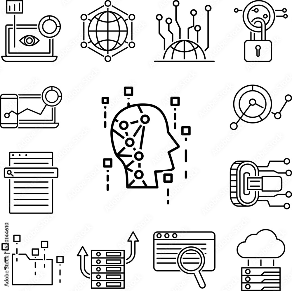 Poster data, artificial intelligence icon in a collection with other items