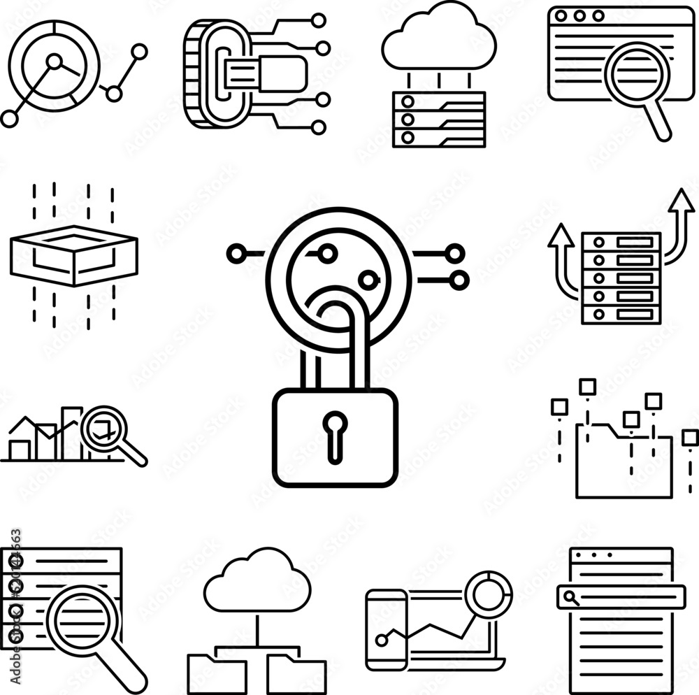 Poster data, padlock icon in a collection with other items