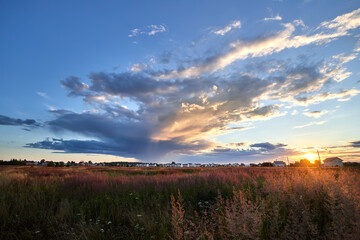 Dramatic sky for background or sunset sky and cloud at evening.