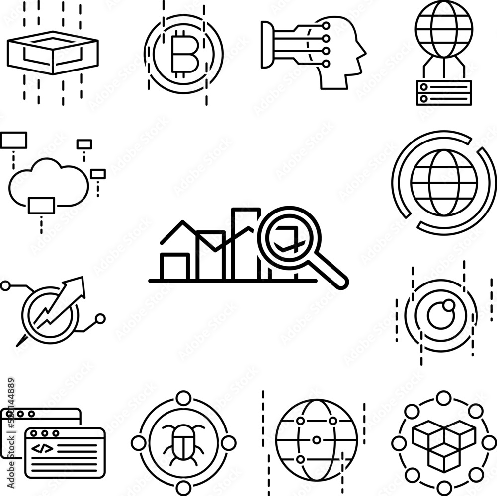 Poster data, analytics, chart icon in a collection with other items
