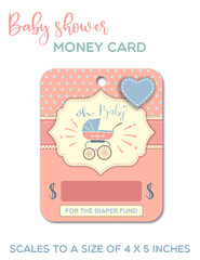 Oh baby - Baby shower greeting card. Baby gift card, money card template.
