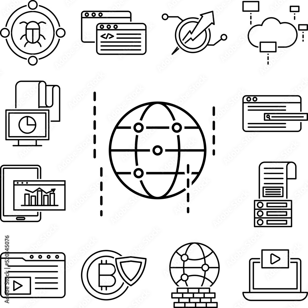 Poster data, network icon in a collection with other items