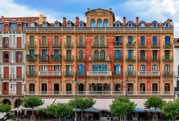 Historic Plaza del Castillo in Pamplona, Spain famous for running of the bulls