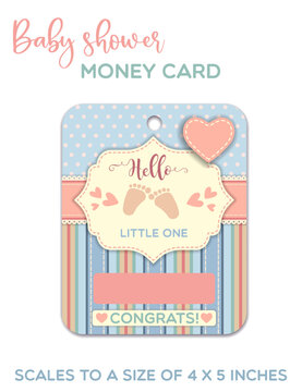 Hello little one - Baby shower greeting card. Baby gift card, money card template.