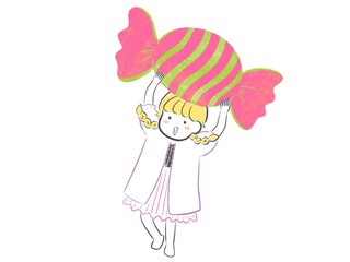 ハロウィン衣装でポップなキャンディーを持つかわいい女の子
