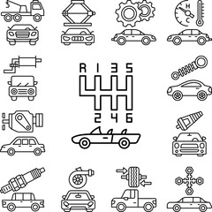 Driving gear controls, car repair icon in a collection with other items
