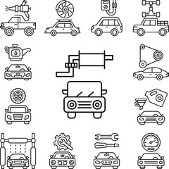 Exhaust pipe, car repair icon in a collection with other items