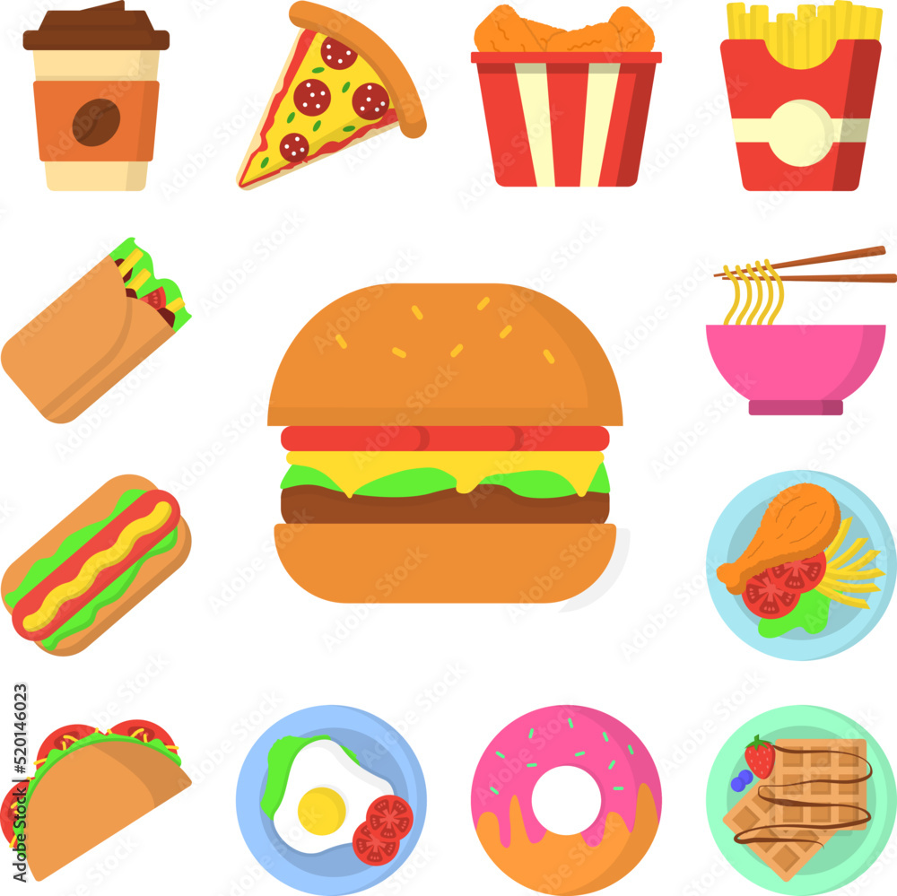 Poster burger color icon in a collection with other items
