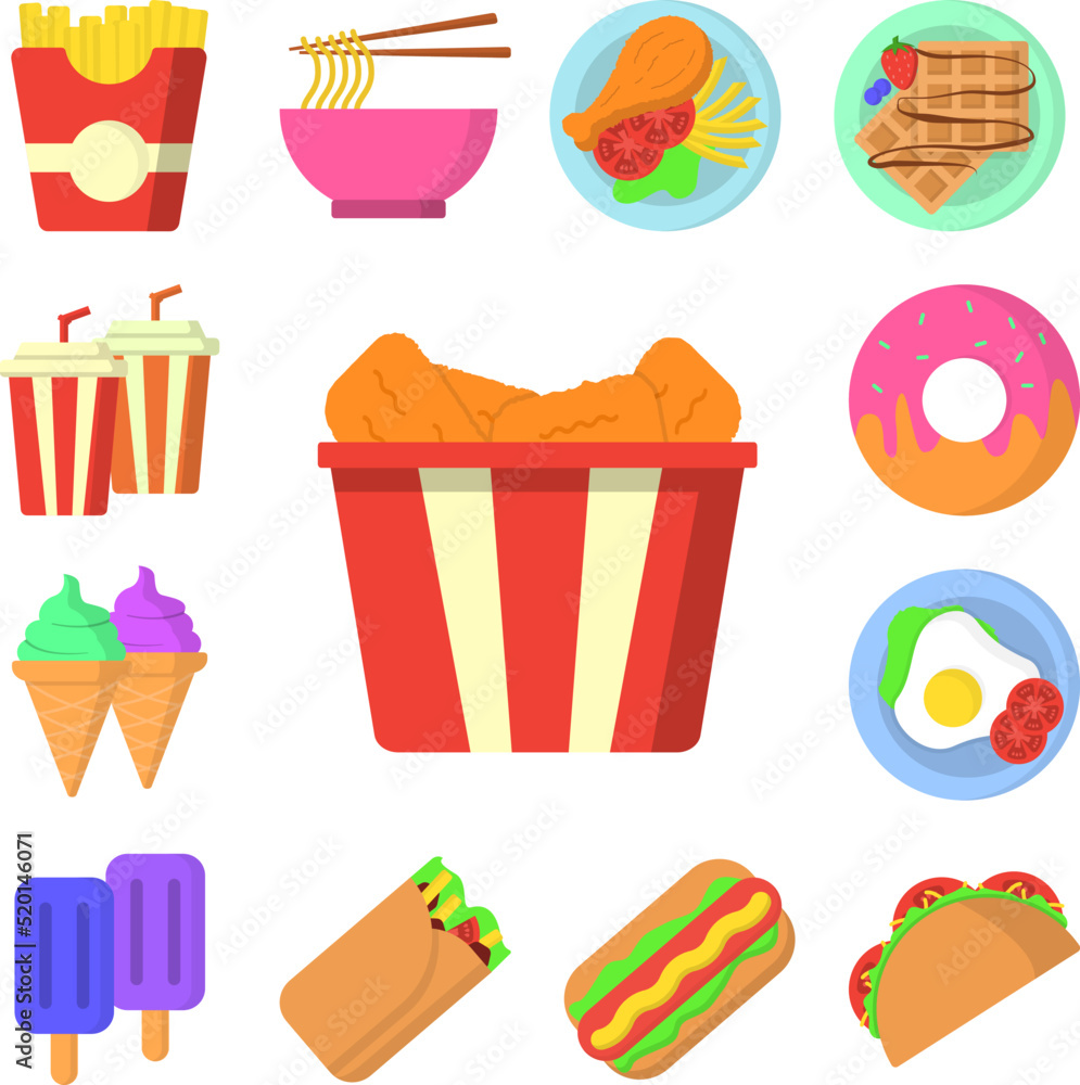 Poster nuggets chicken color icon in a collection with other items