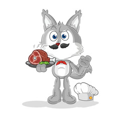wolf chef with meat mascot. cartoon vector