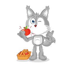 wolf eating an apple illustration. character vector