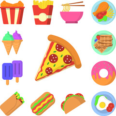 Pizza cheese color icon in a collection with other items