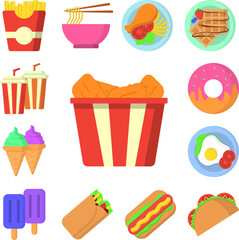 Nuggets chicken color icon in a collection with other items