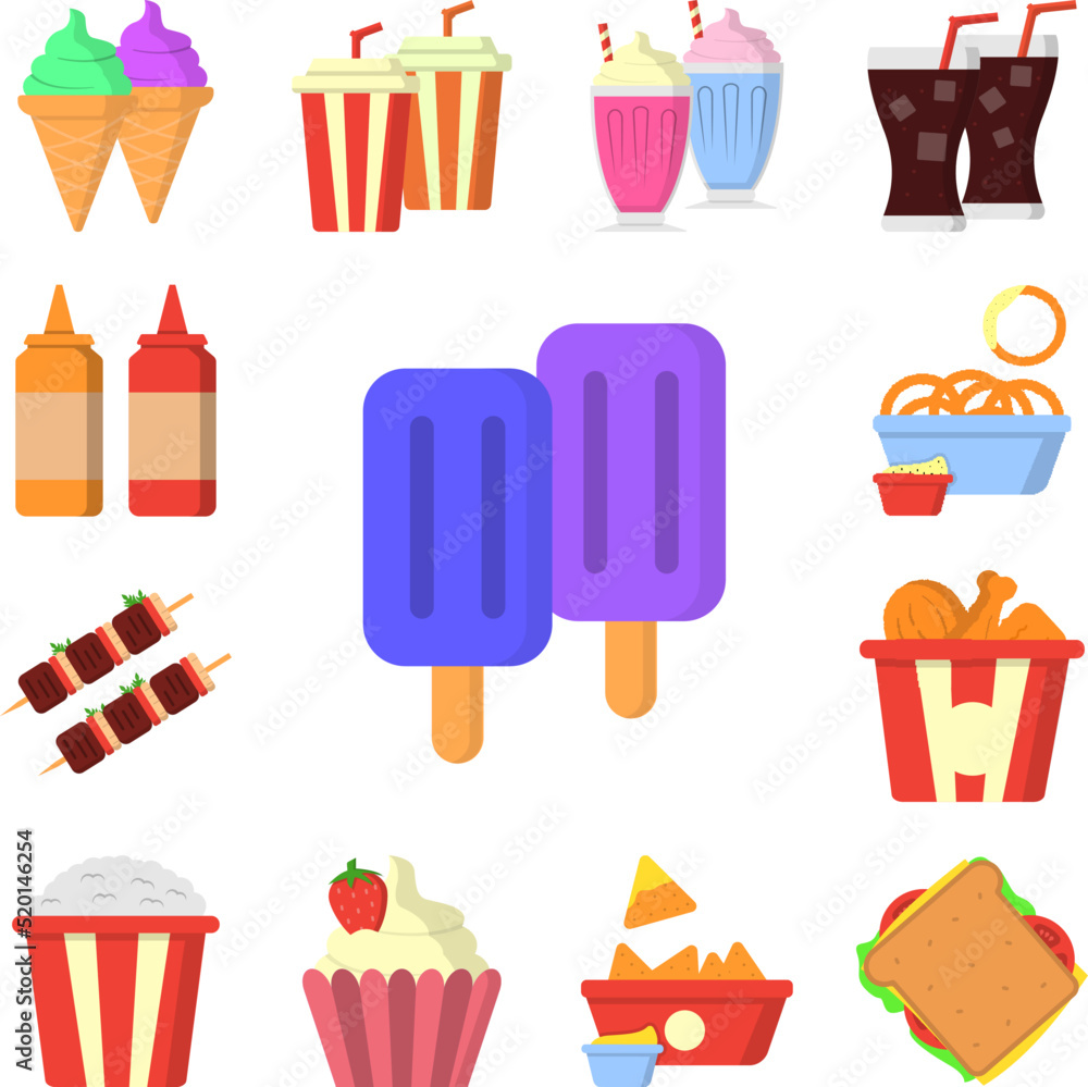 Poster ice cream popsicle color icon in a collection with other items