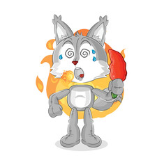 wolf eat hot chilie mascot. cartoon vector