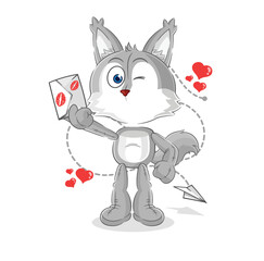 wolf hold love letter illustration. character vector