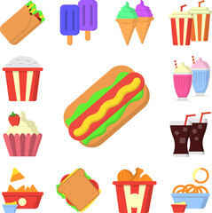 Hot dog sausage color icon in a collection with other items